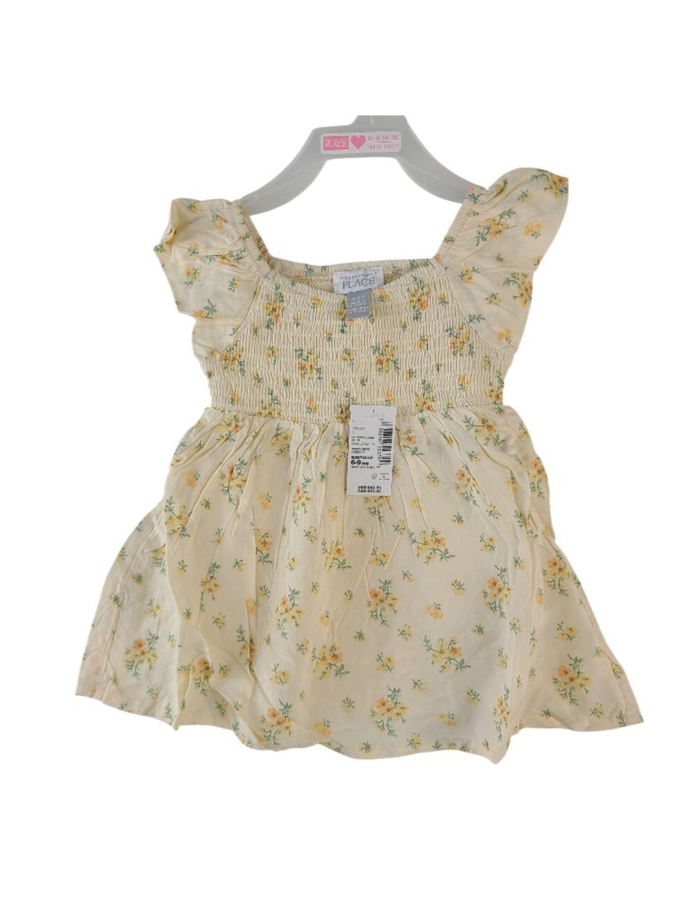NEW The Childrens Place Baby Girl Yellow Floral Smocked Dress & Bloomers Sz 6-9M
